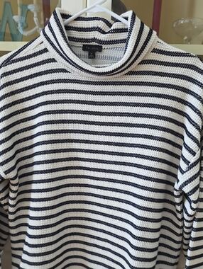 Talbots Navy and White Striped Turtleneck Sweater